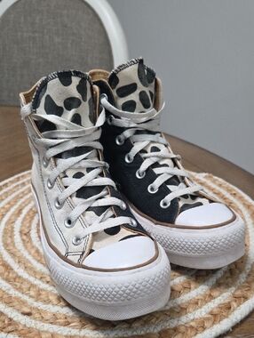 Converse All Star By You Custom Platform Cow Print Sneakers, Size 7.5
